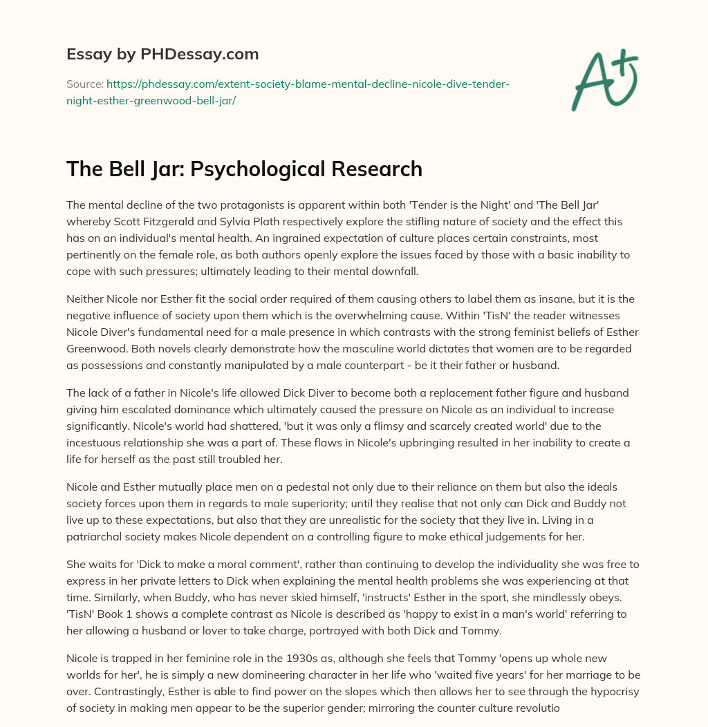 The Bell Jar: Psychological Research essay