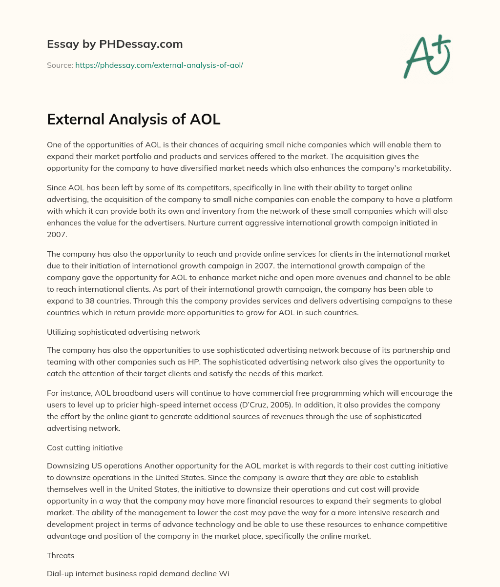 External Analysis of AOL essay