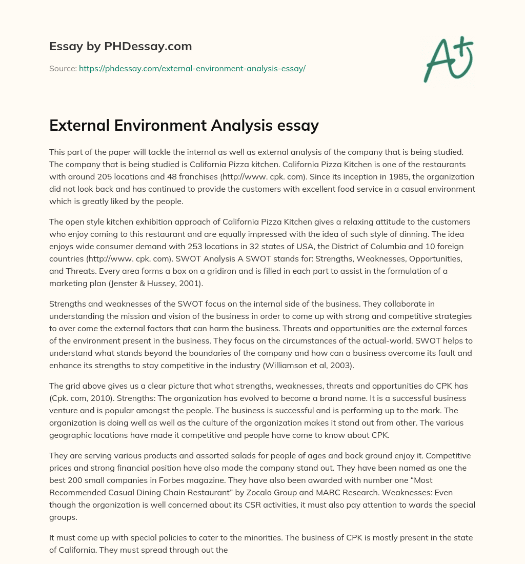 External Environment Analysis essay essay