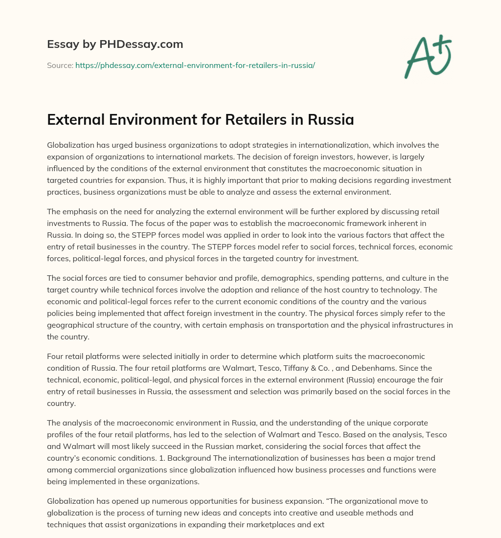 External Environment for Retailers in Russia essay