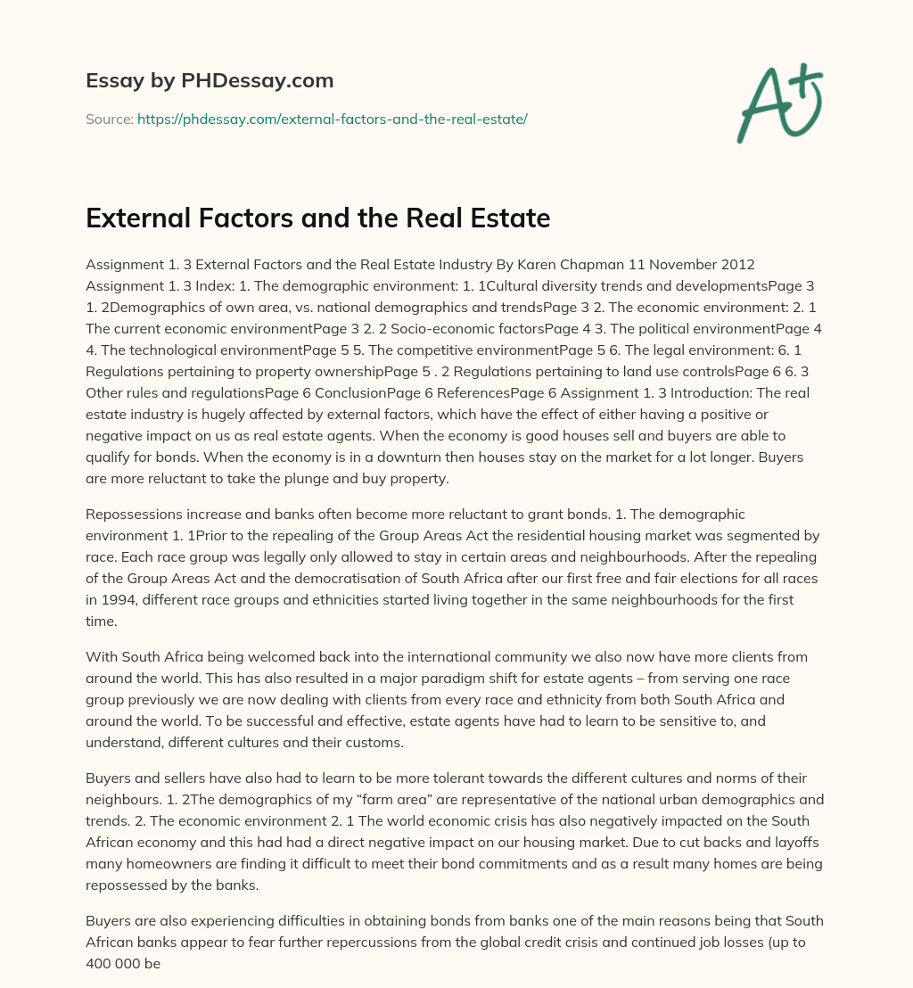 External Factors and the Real Estate essay