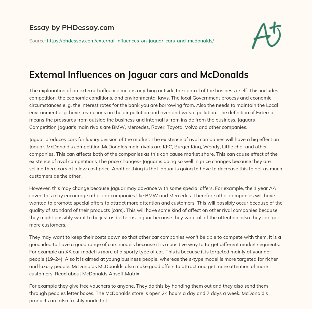 External Influences on Jaguar cars and McDonalds essay