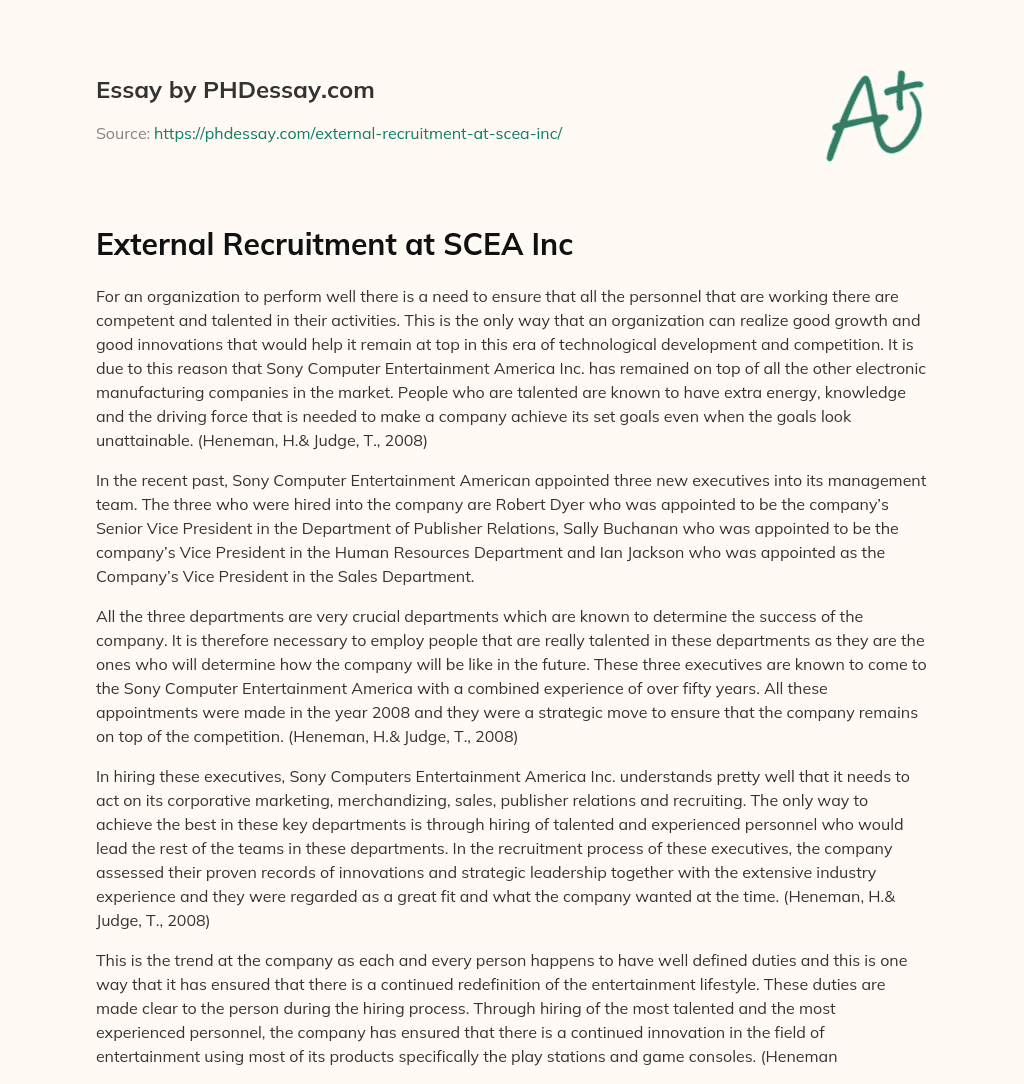 External Recruitment at SCEA Inc essay
