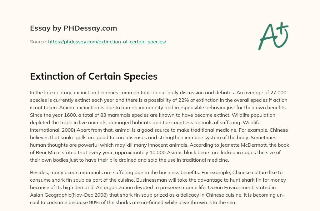 Extinction of Certain Species essay