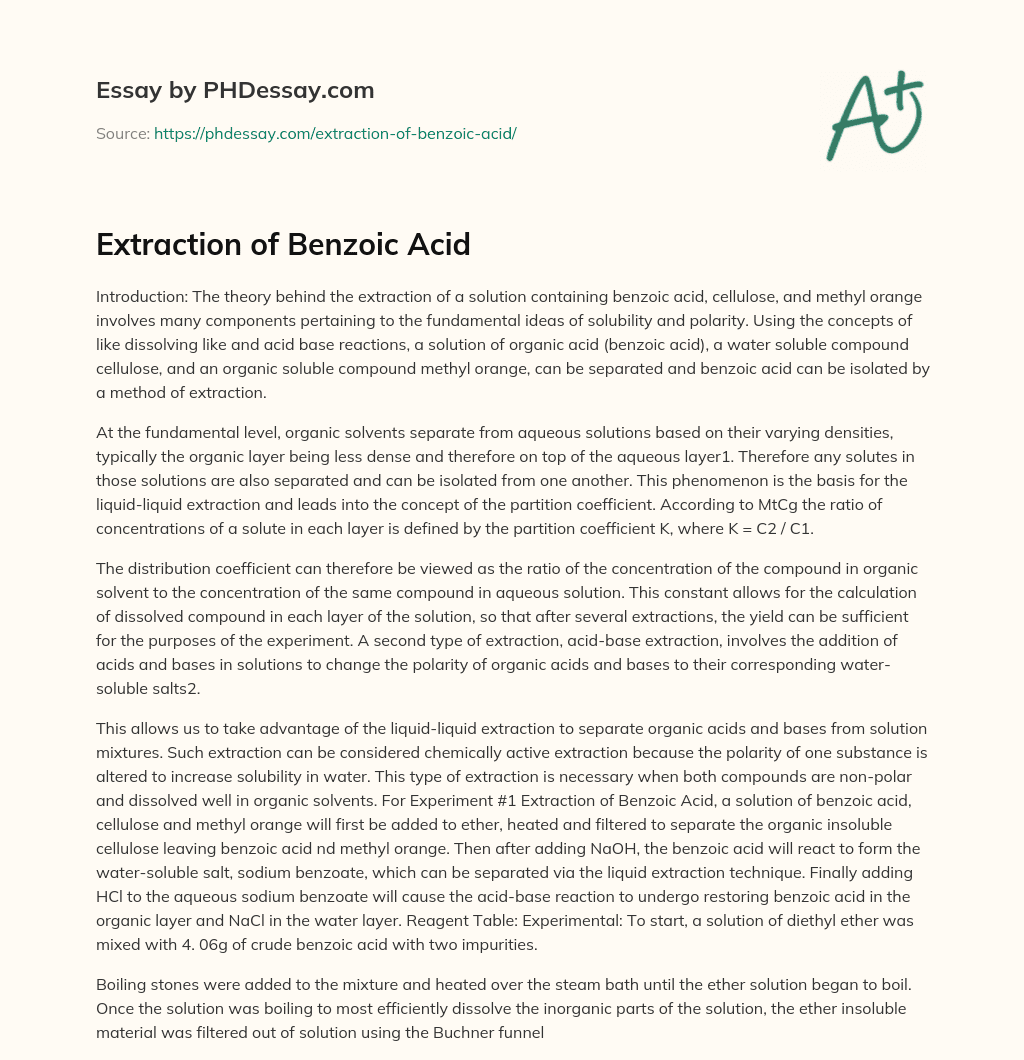Extraction of Benzoic Acid essay