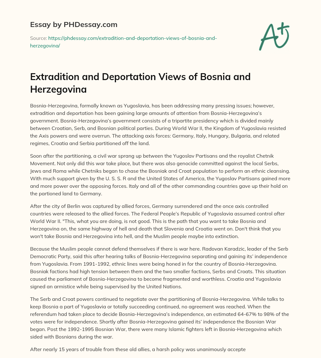 Extradition and Deportation Views of Bosnia and Herzegovina essay