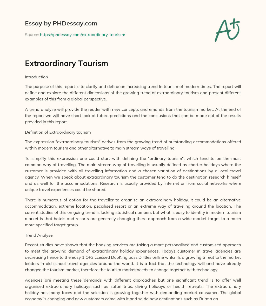 Extraordinary Tourism essay