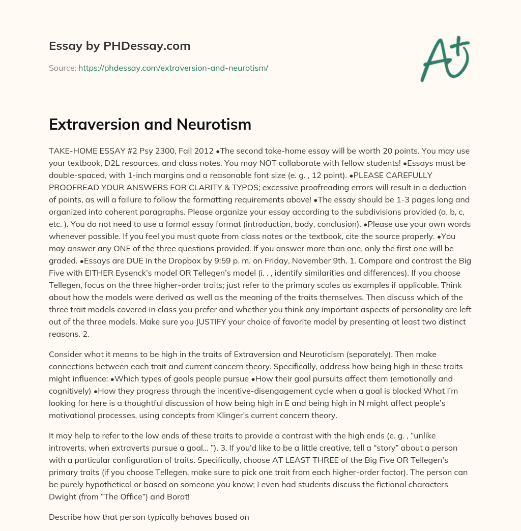 Extraversion and Neurotism essay