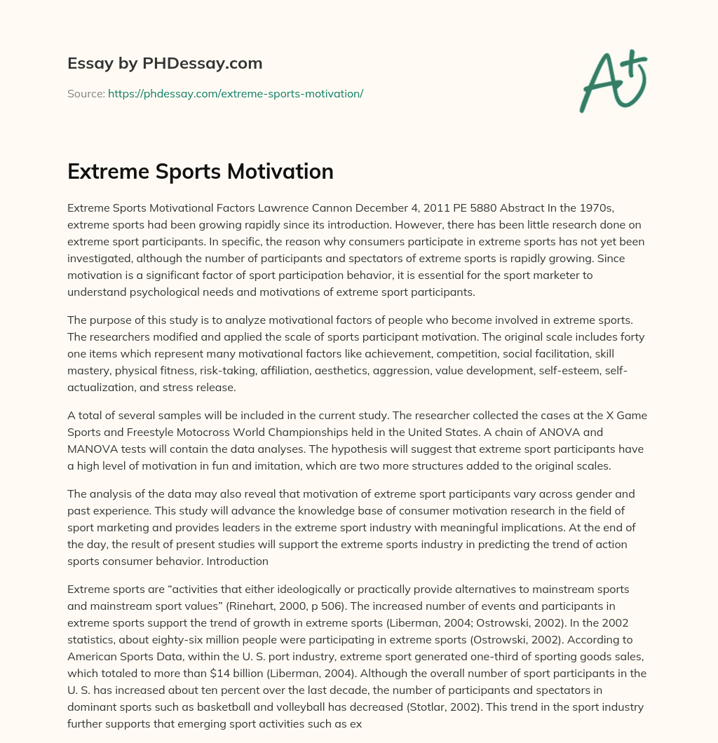 Extreme Sports Motivation essay