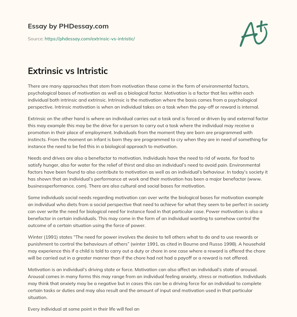 Extrinsic vs Intristic essay
