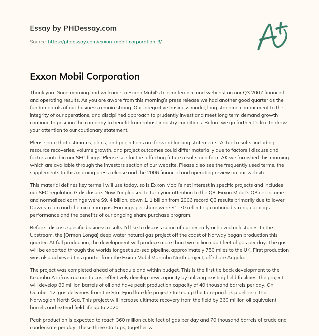 Exxon Mobil Corporation essay