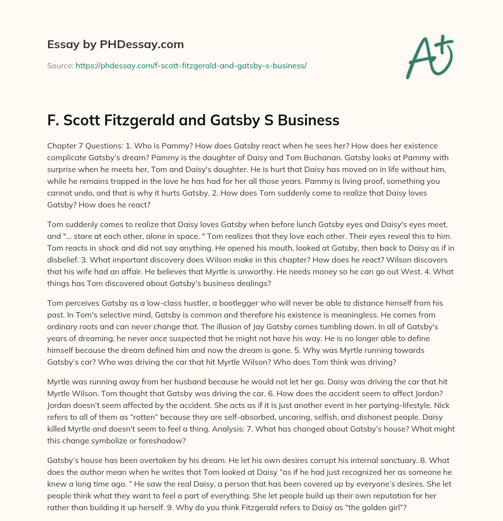 F. Scott Fitzgerald and Gatsby S Business essay