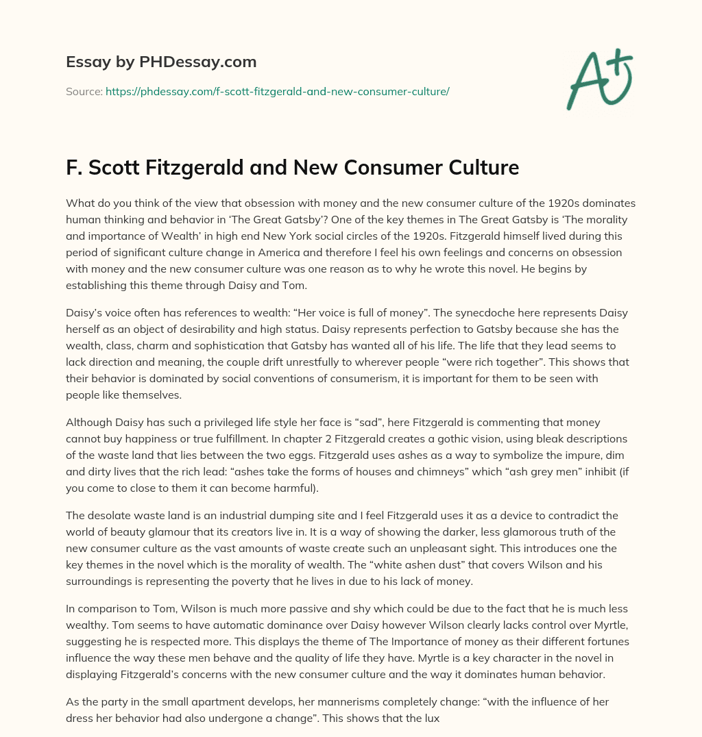 F. Scott Fitzgerald and New Consumer Culture essay
