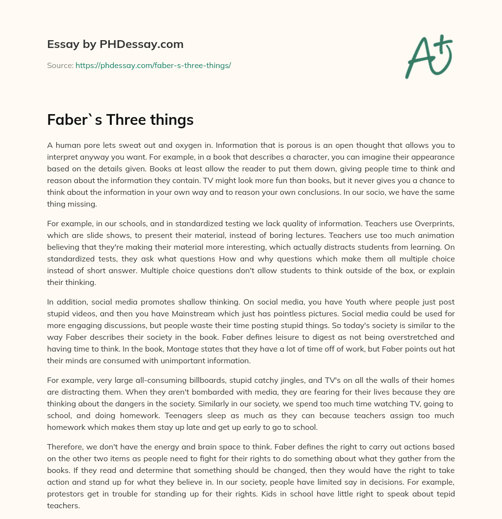 Faber`s Three things essay