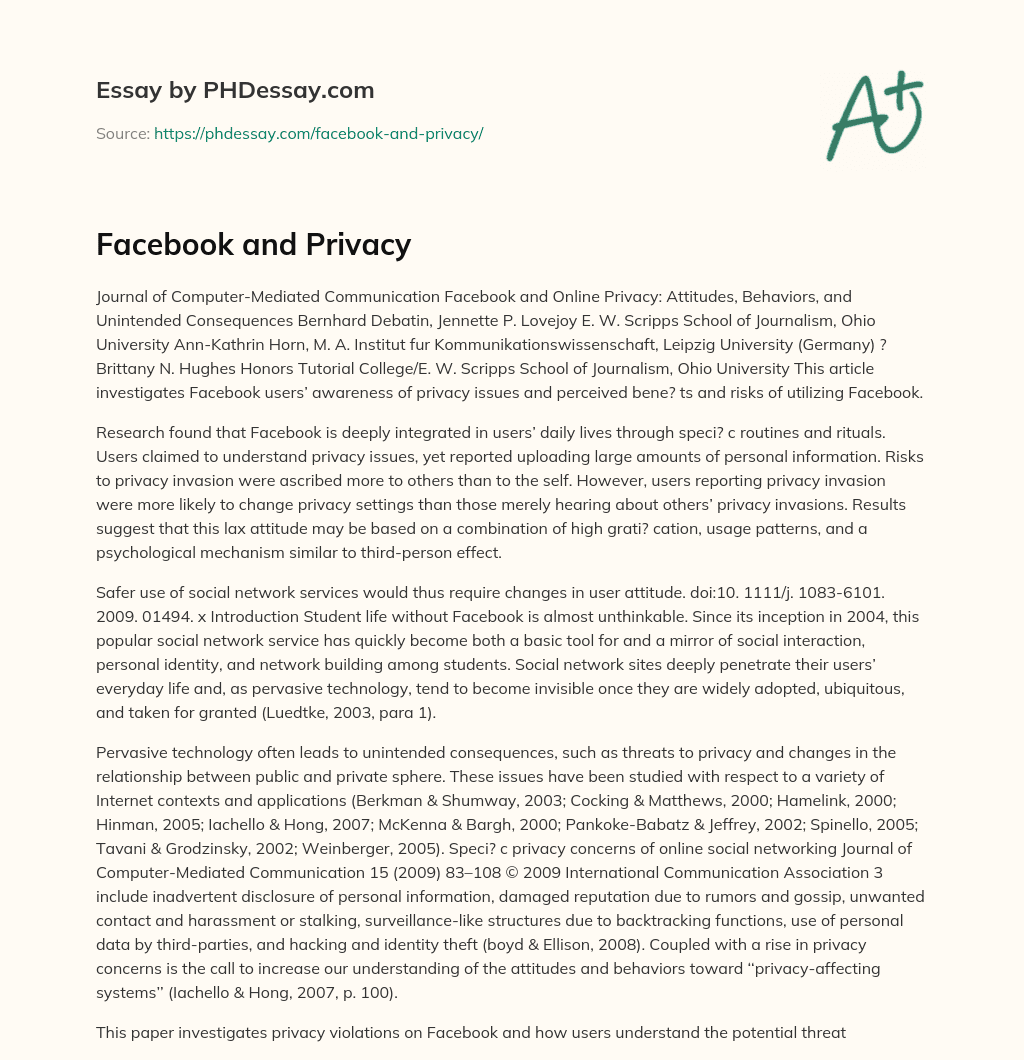 Facebook and Privacy essay