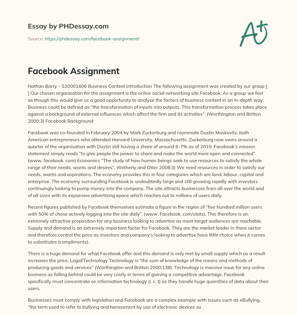 Facebook Assignment essay