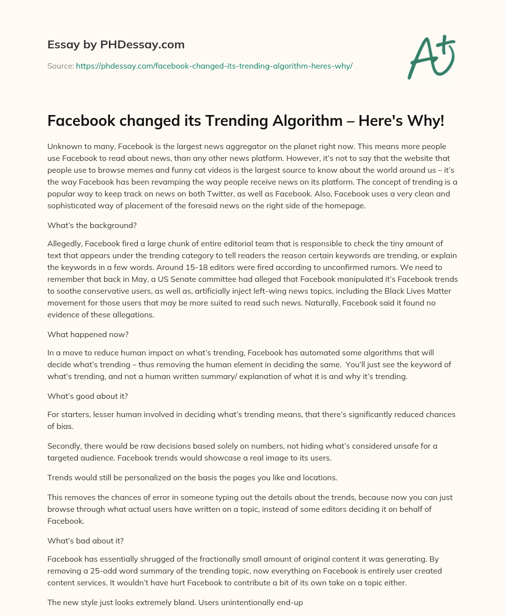 Facebook changed its Trending Algorithm – Here’s Why! essay