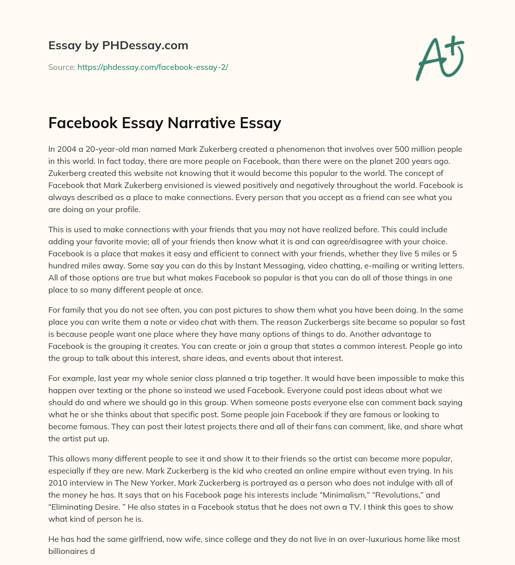 Facebook Essay Narrative Essay essay