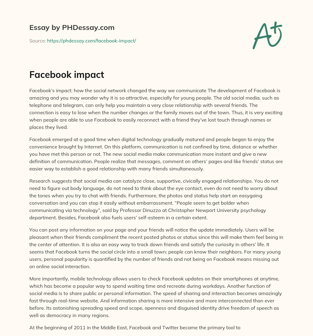Facebook impact essay