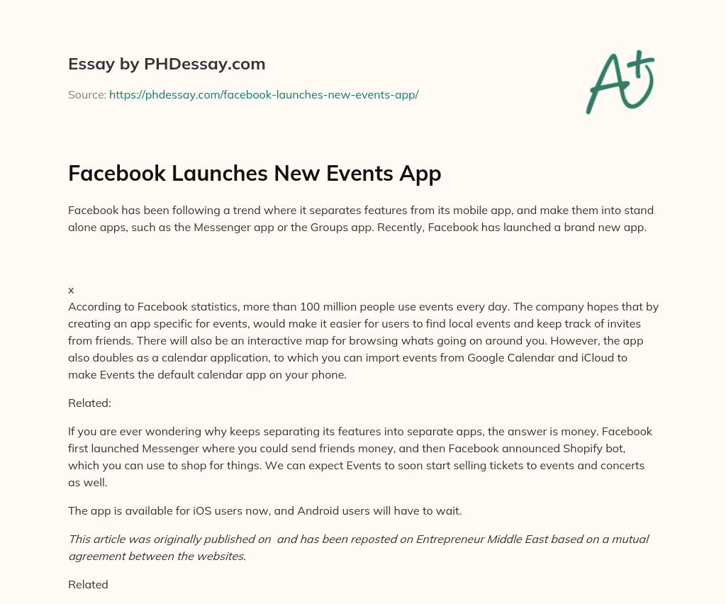 Facebook Launches New Events App essay