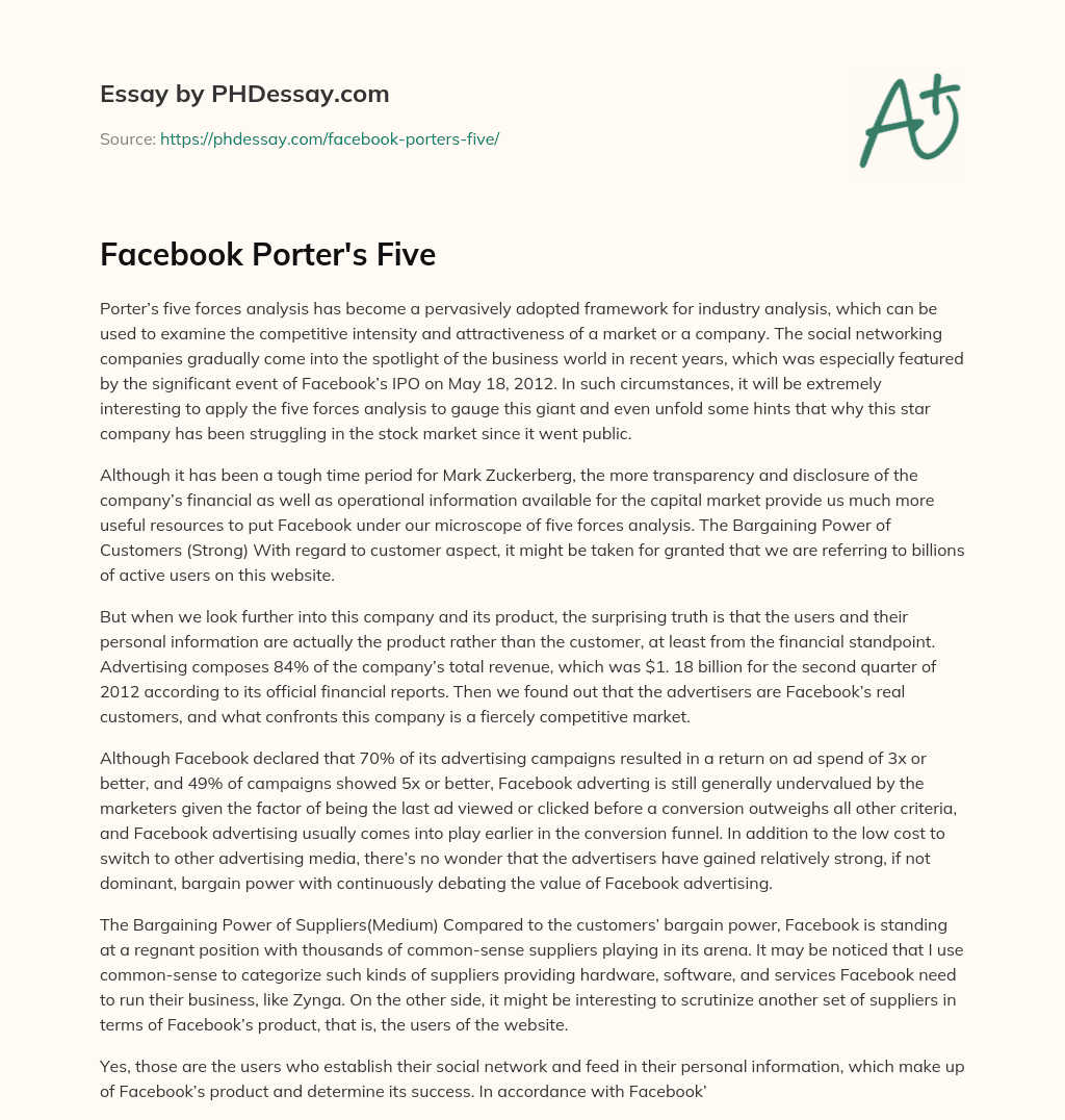 Facebook Porter’s Five essay