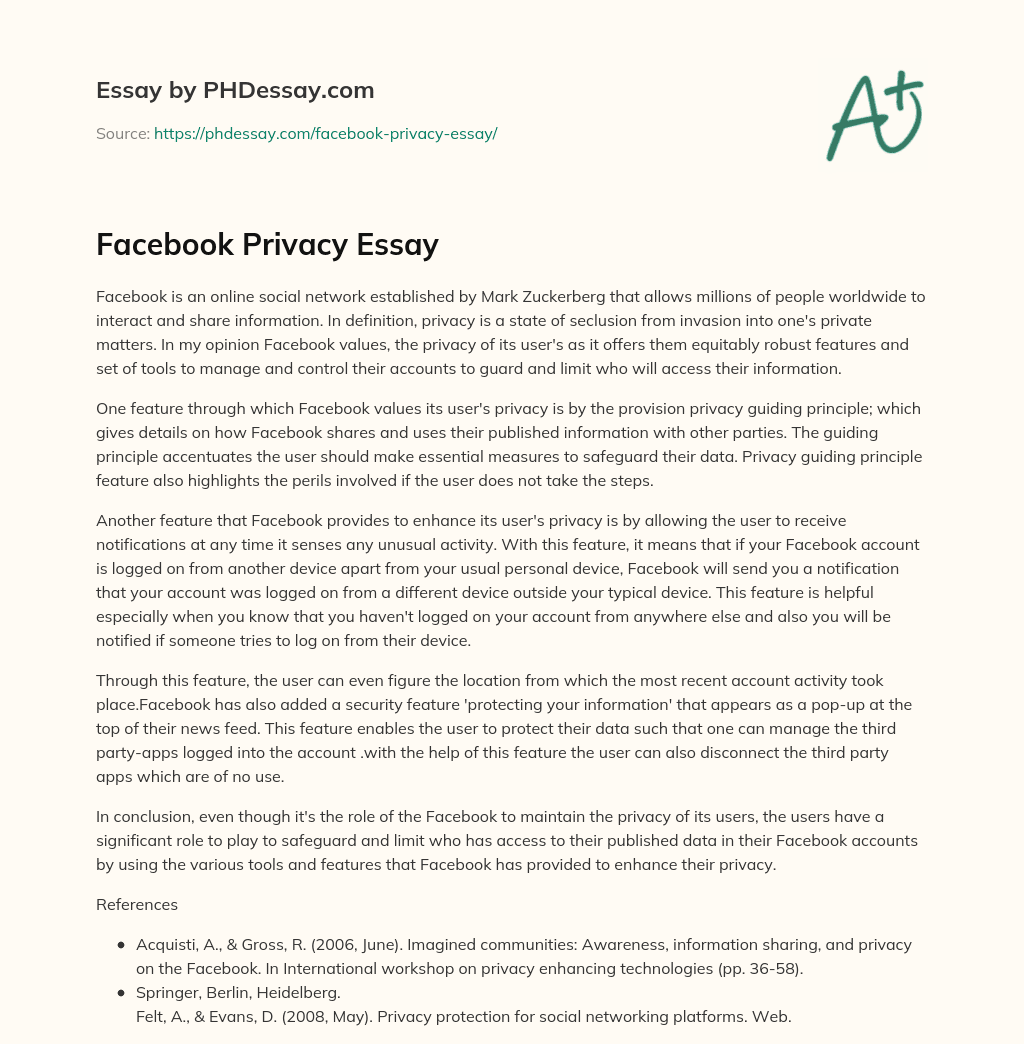 Facebook Privacy Essay essay