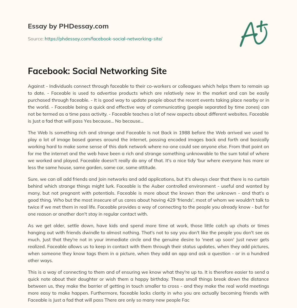 Facebook: Social Networking Site essay