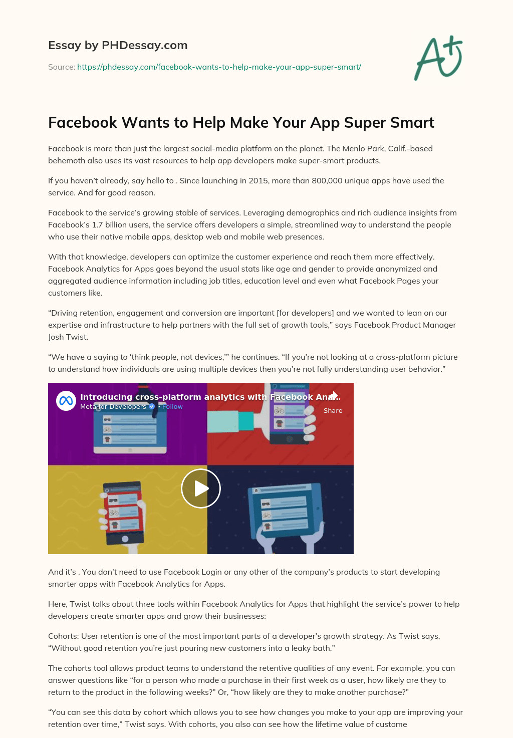 Facebook Wants to Help Make Your App Super Smart essay