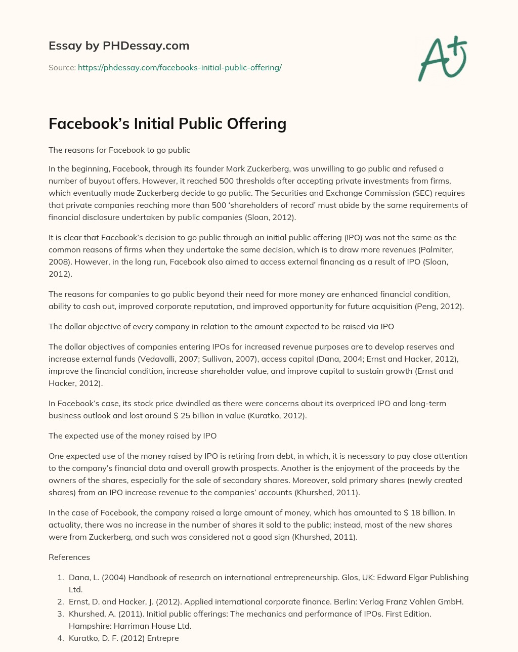 Facebook’s Initial Public Offering essay