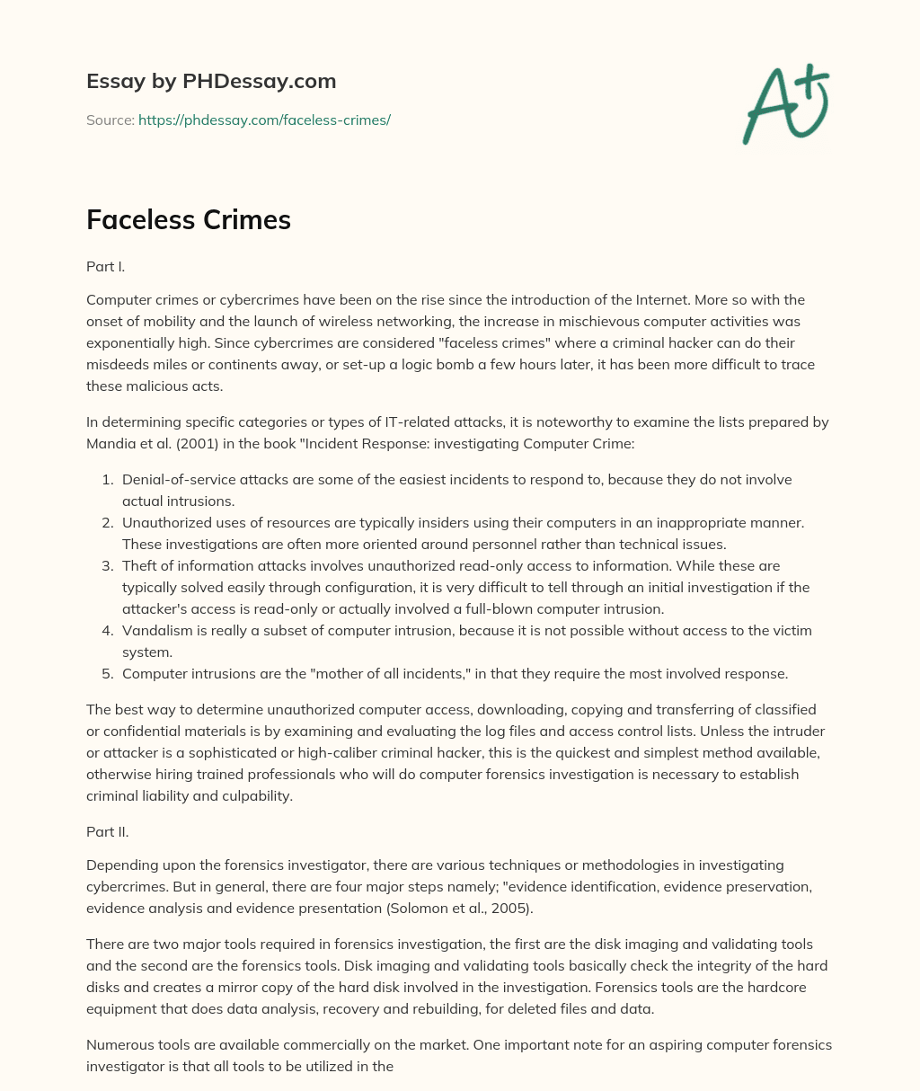 Faceless Crimes essay