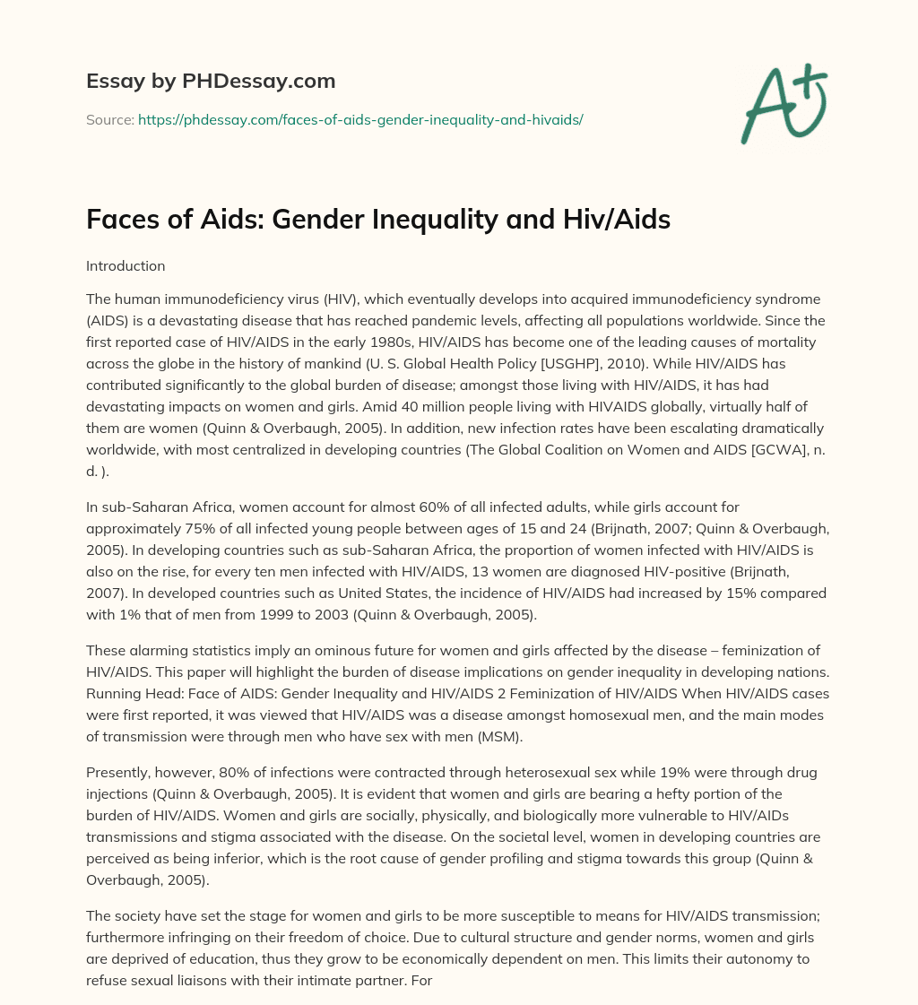 Faces of Aids: Gender Inequality and Hiv/Aids essay