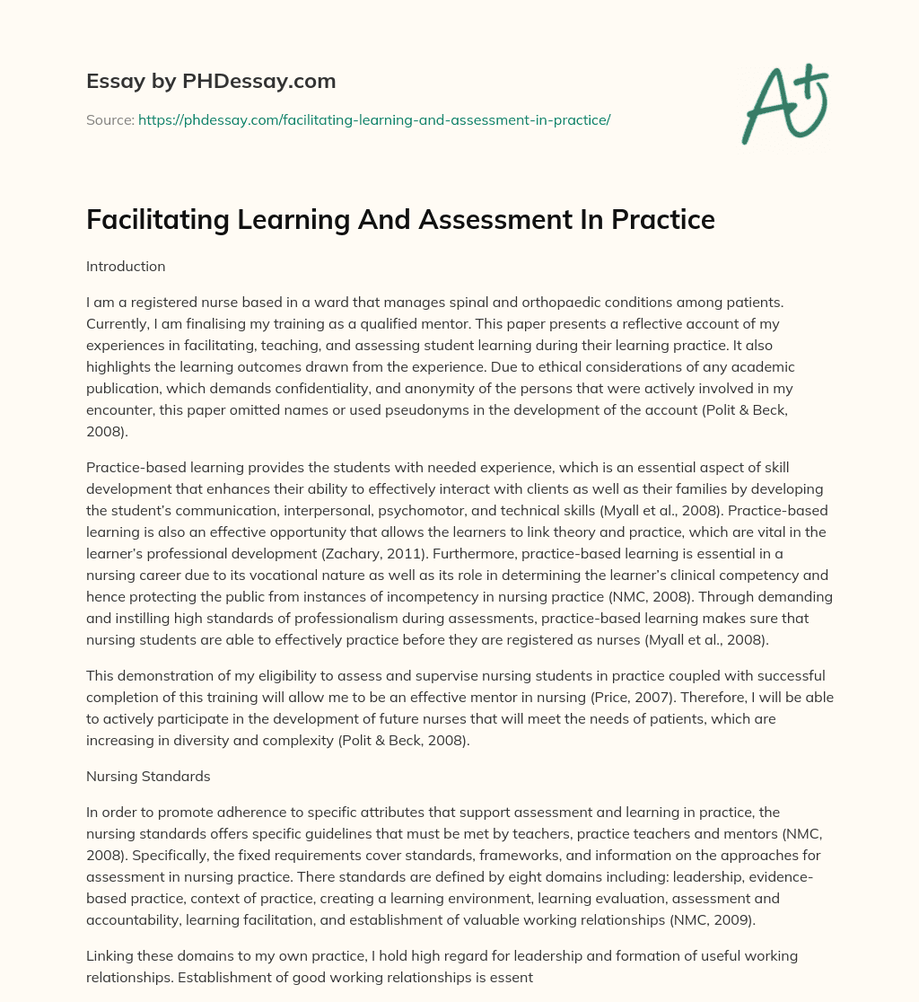 Facilitating Learning And Assessment In Practice essay