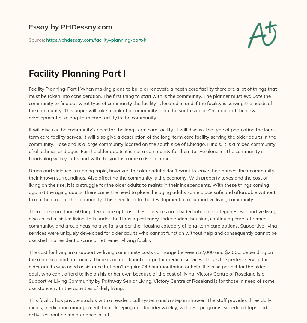 Facility Planning Part I essay