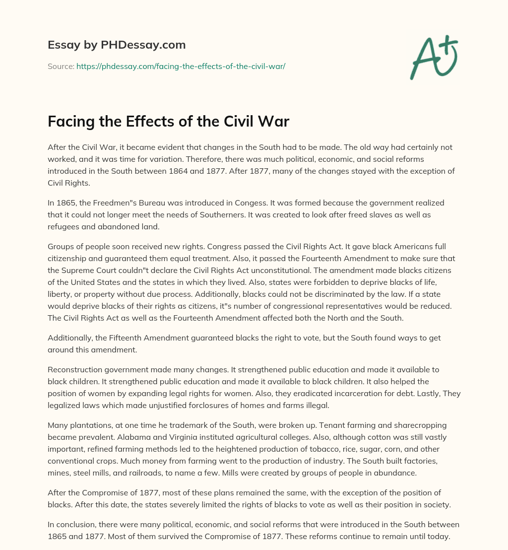 Facing the Effects of the Civil War essay