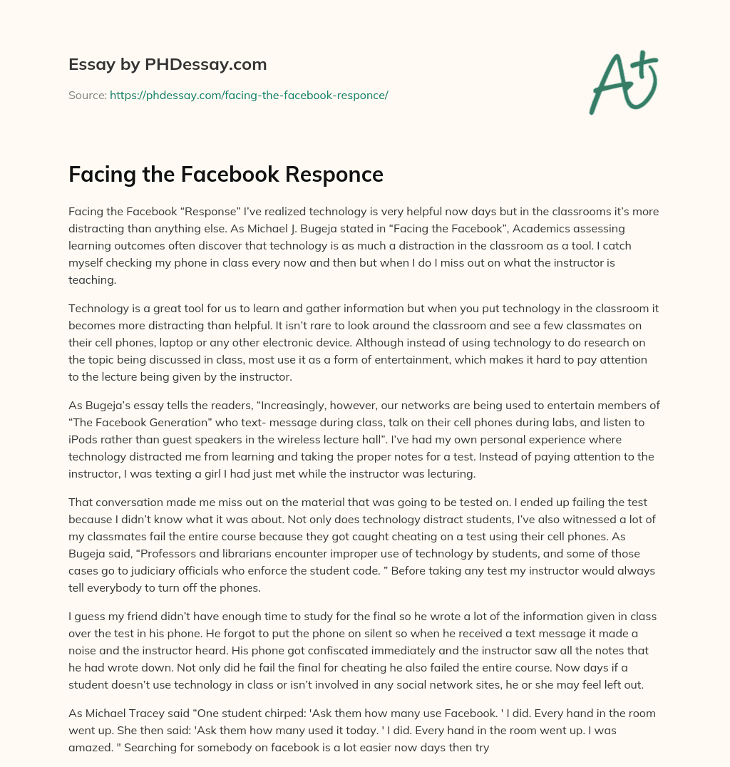 Facing the Facebook Responce essay