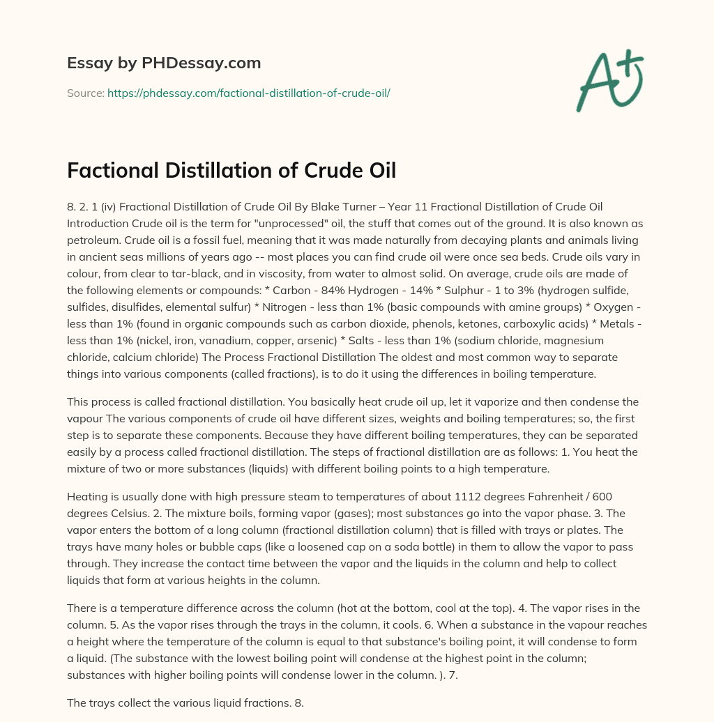Factional Distillation of Crude Oil essay