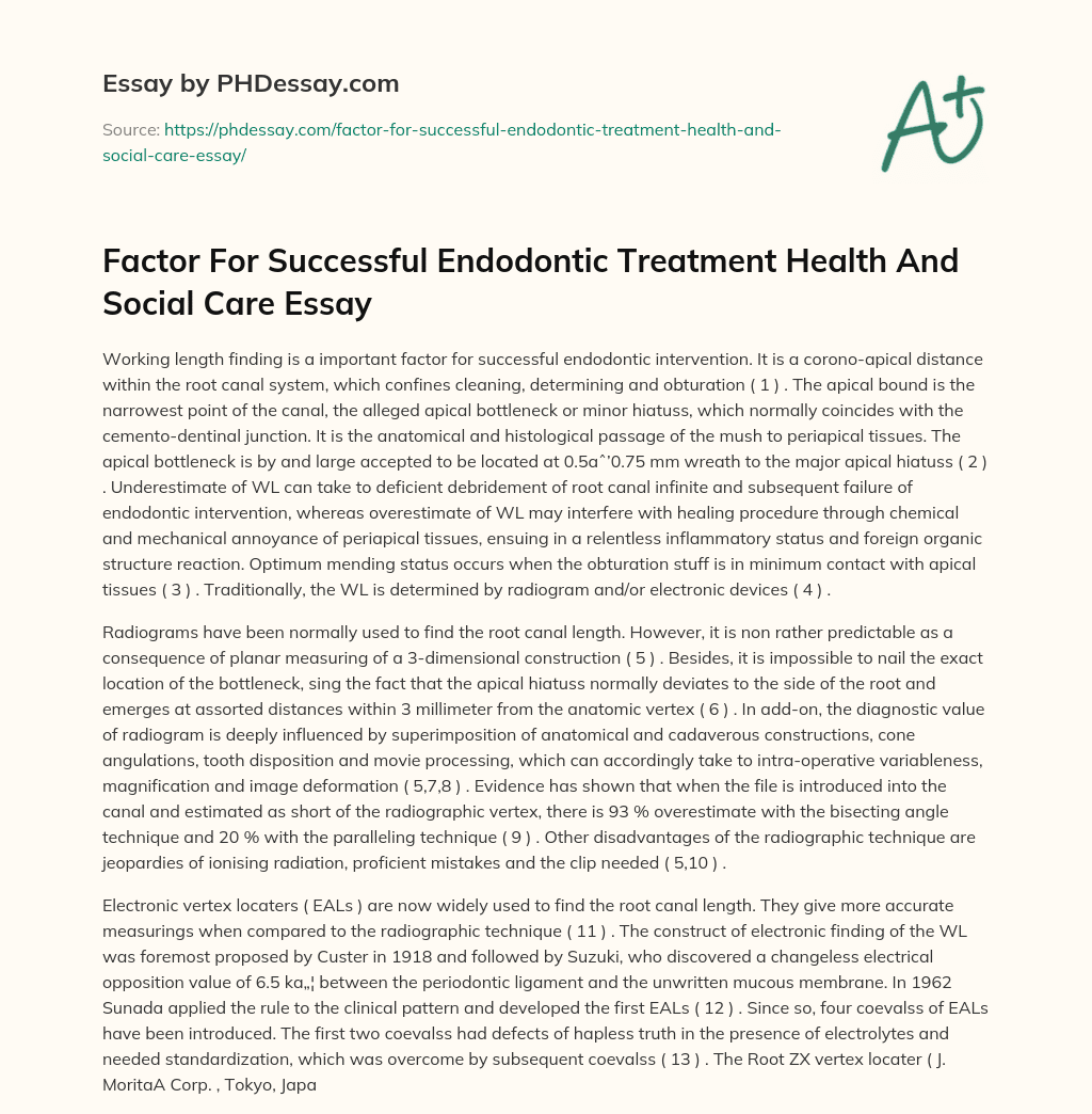 Factor For Successful Endodontic Treatment Health And Social Care Essay essay