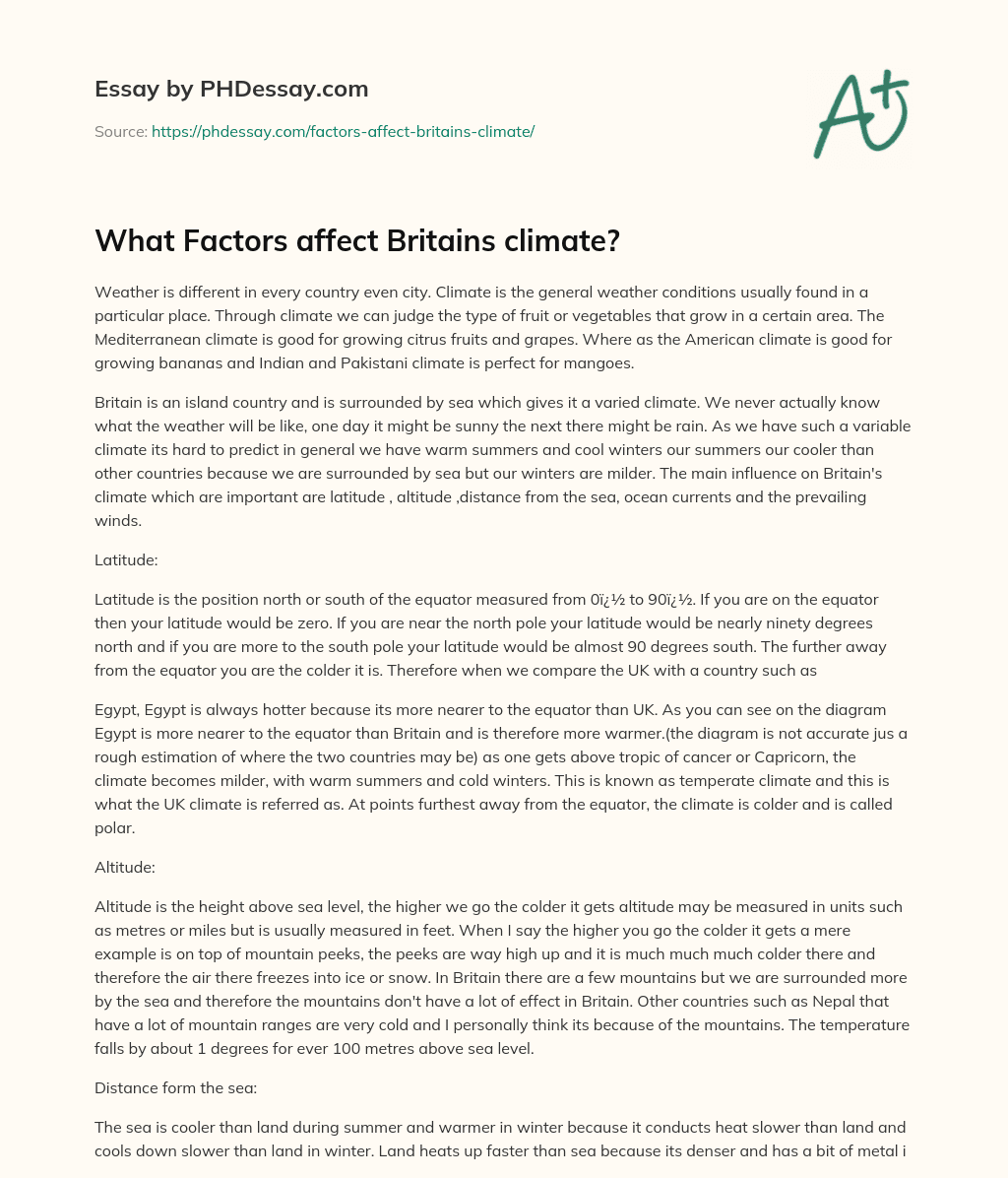 What Factors affect Britains climate? essay
