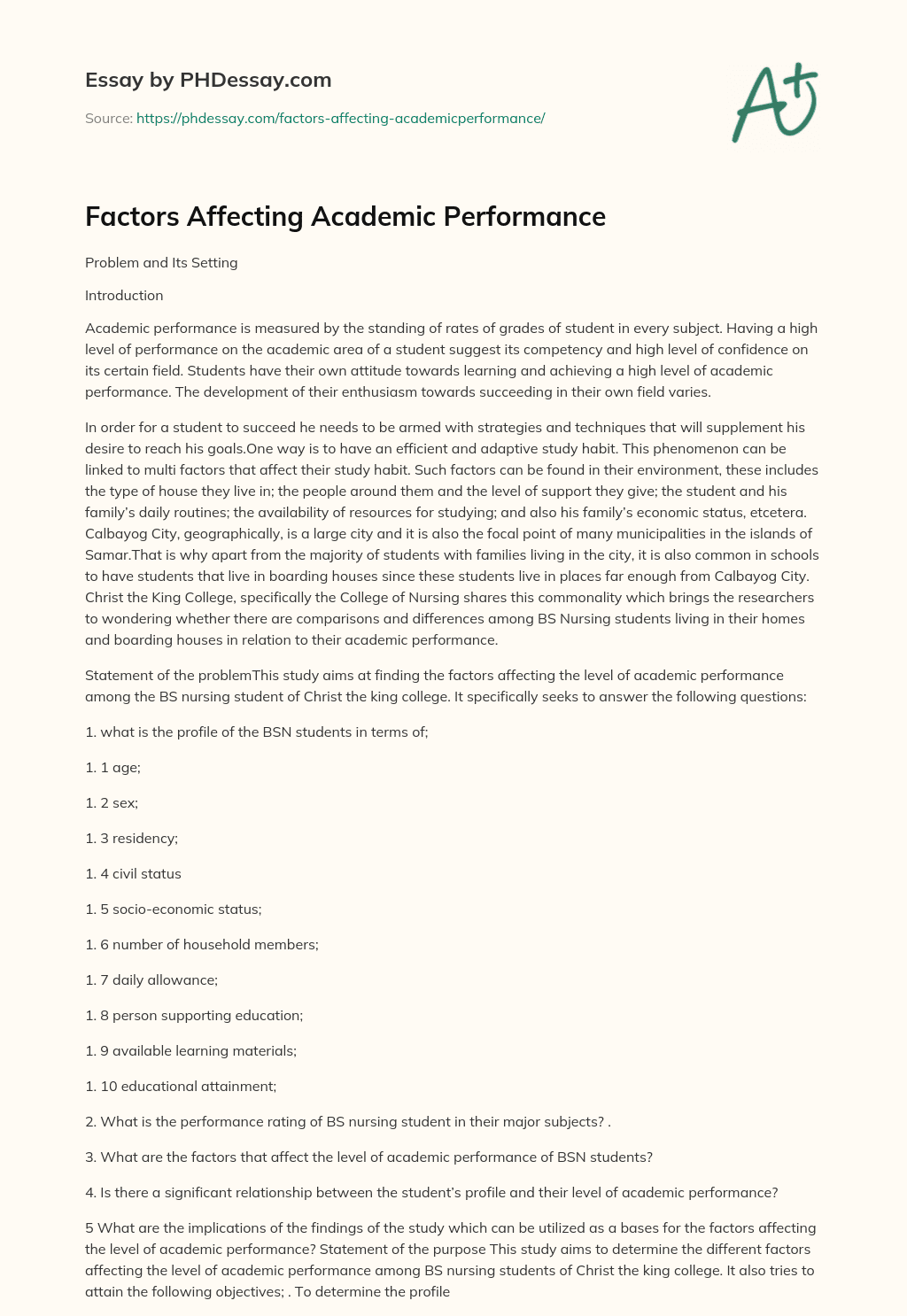 research proposal on factors affecting academic performance of students