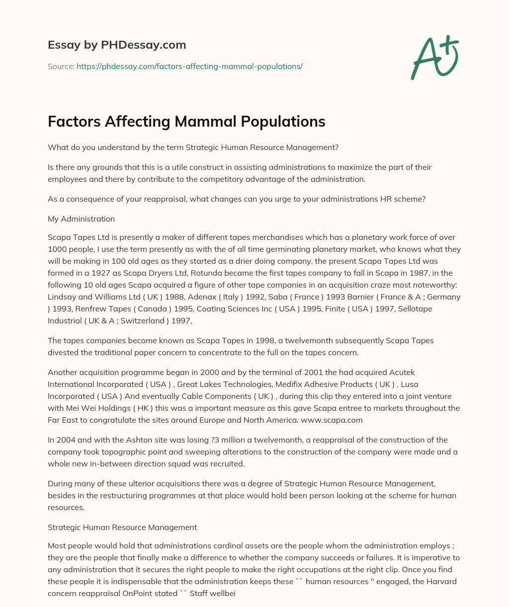 Factors Affecting Mammal Populations essay