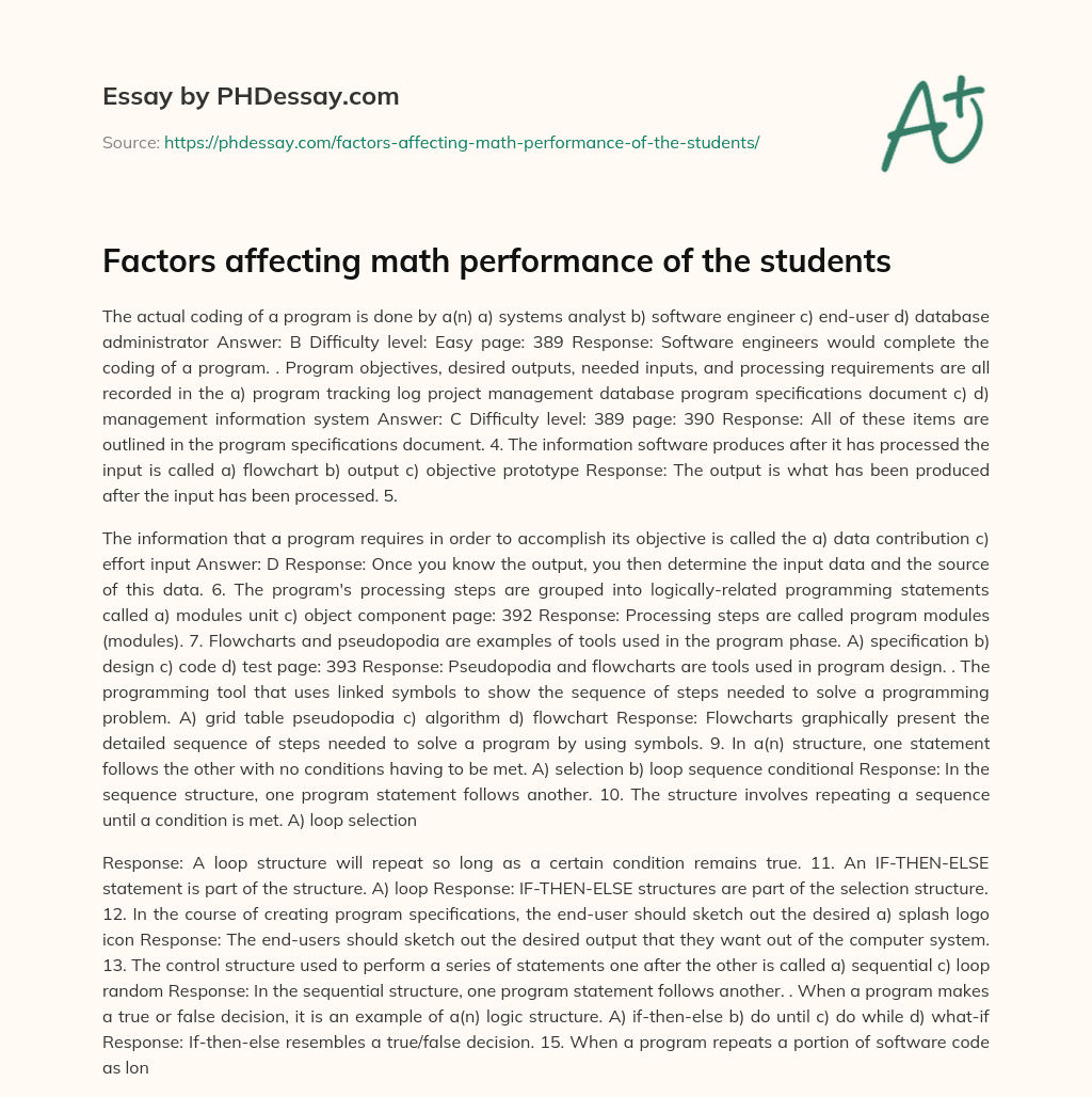 Factors affecting math performance of the students essay