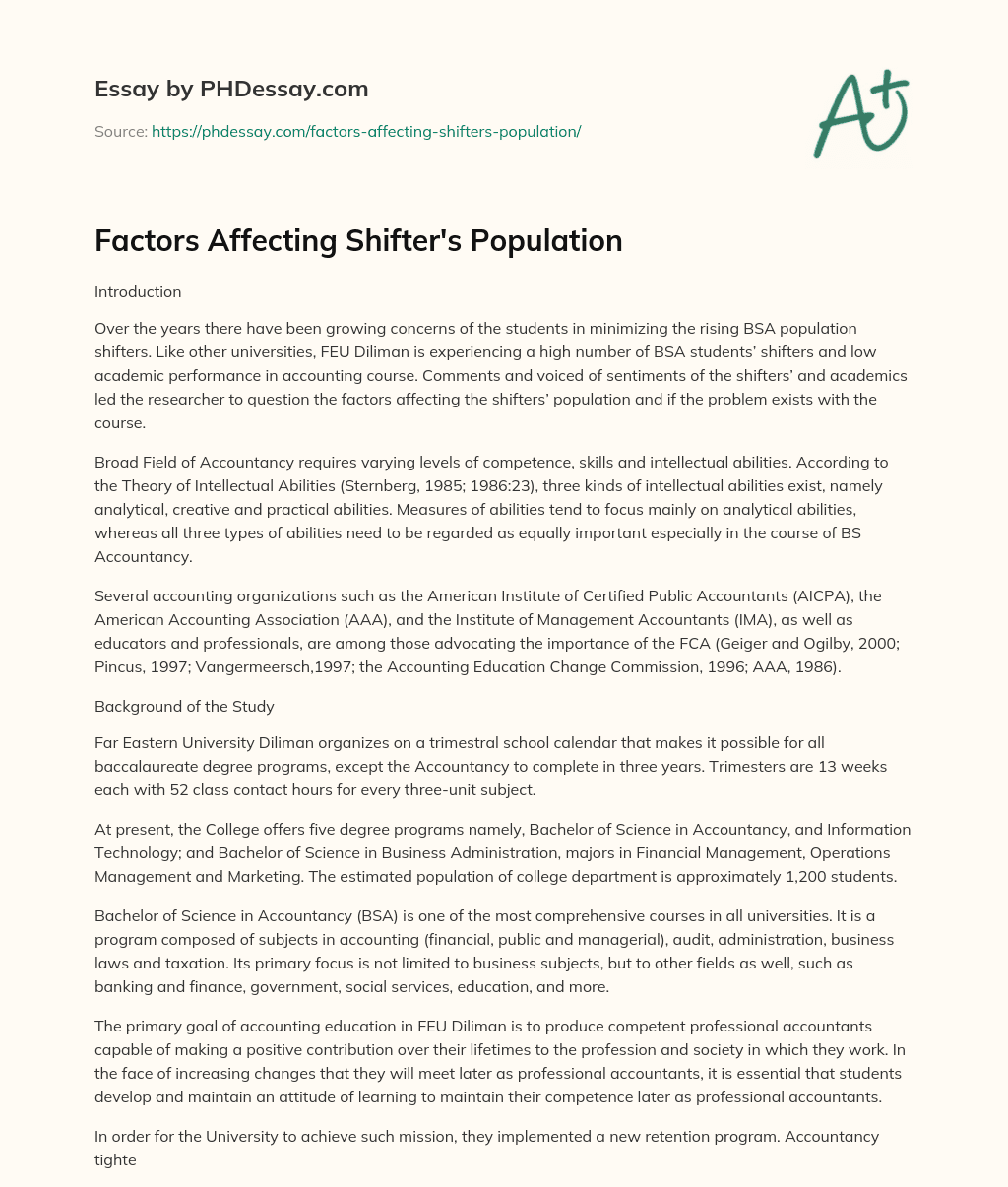 Factors Affecting Shifter’s Population essay