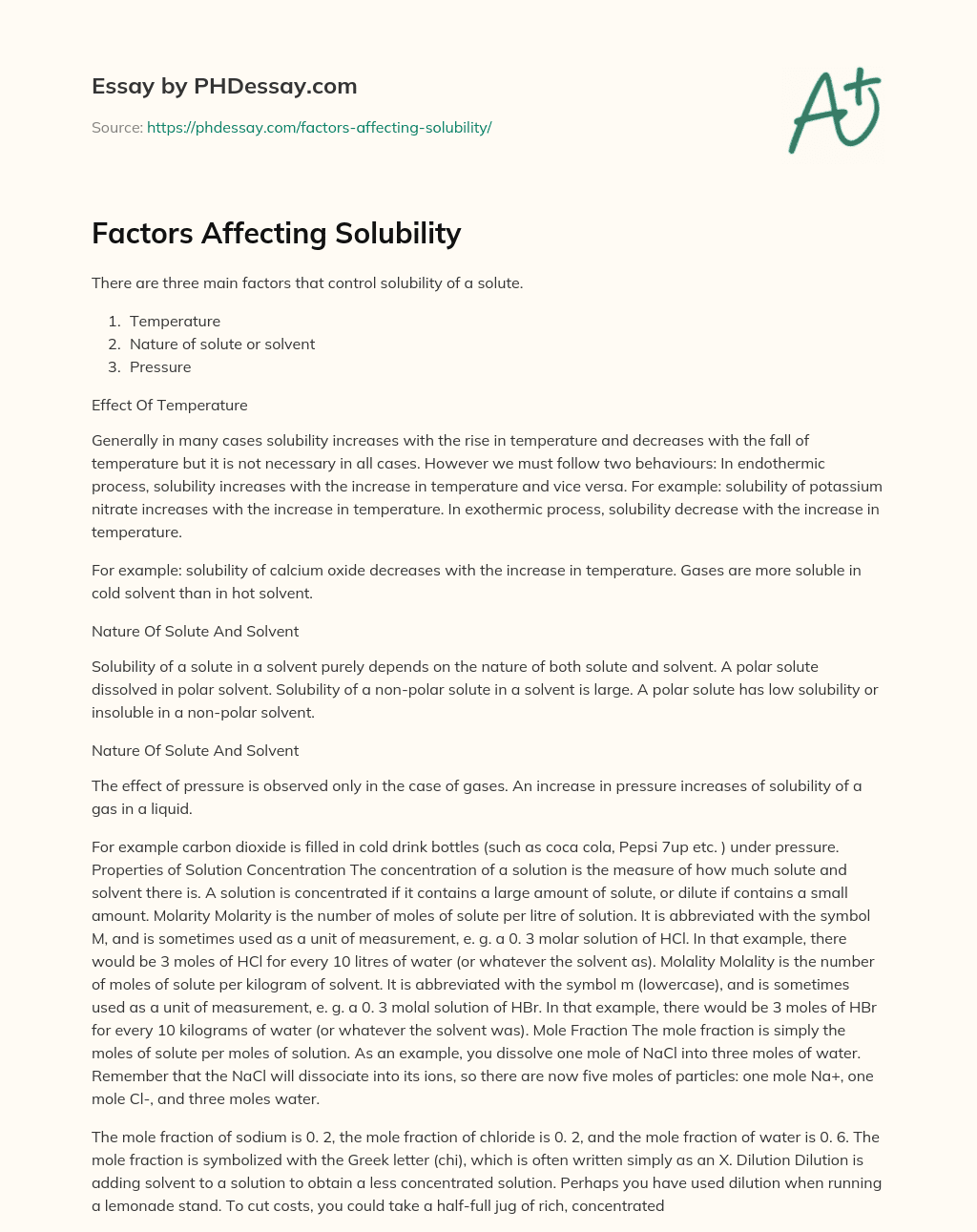 Factors Affecting Solubility essay