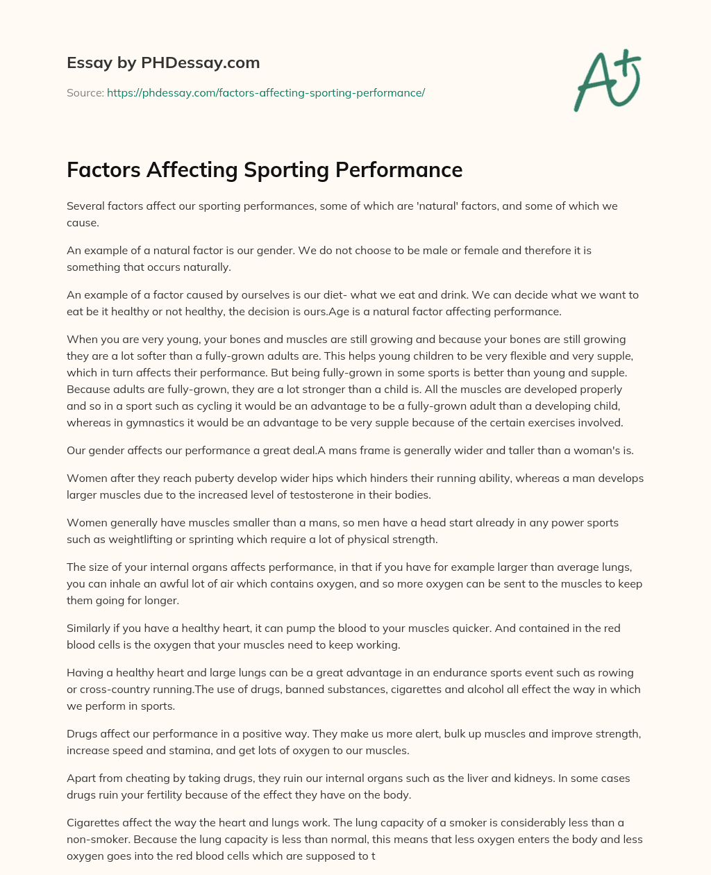 Factors Affecting Sporting Performance essay