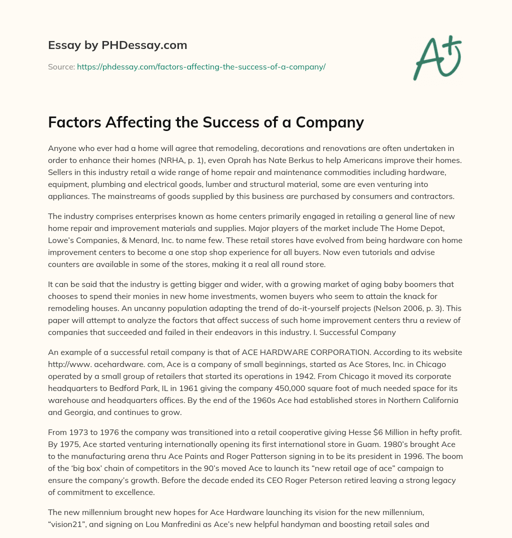Factors Affecting the Success of a Company essay