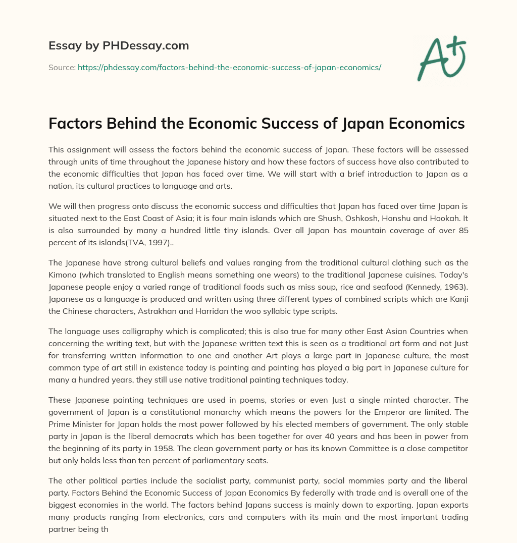 Factors Behind the Economic Success of Japan Economics essay