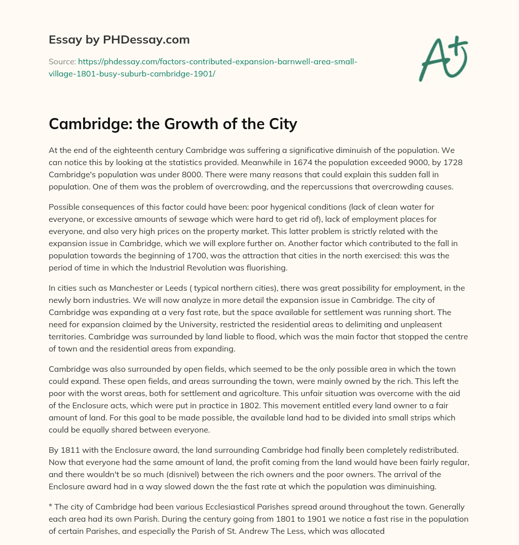 Cambridge: the Growth of the City essay