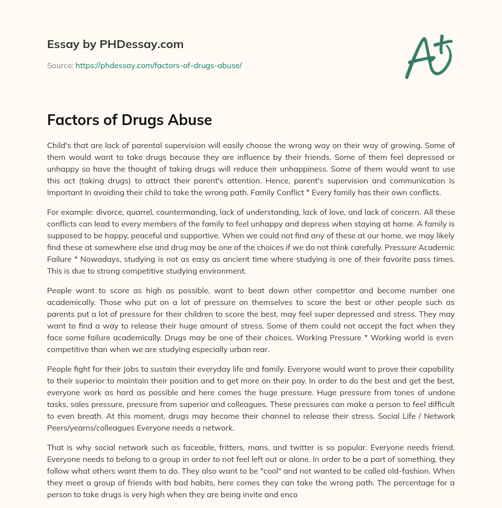 Factors of Drugs Abuse essay