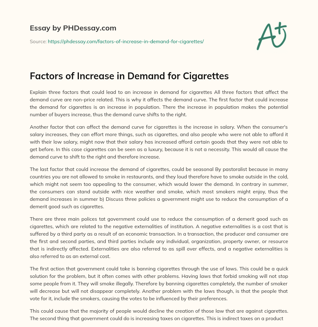 Factors of Increase in Demand for Cigarettes essay