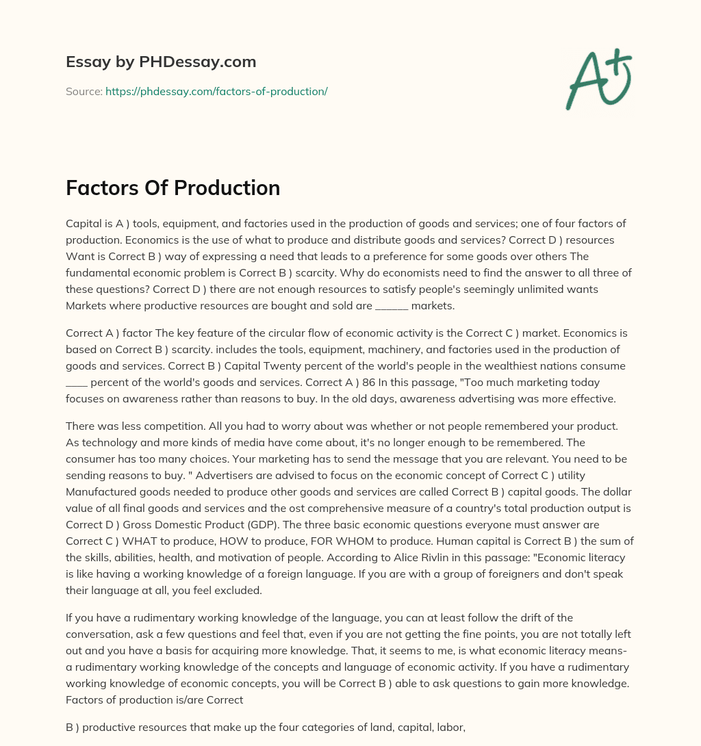 Factors Of Production essay